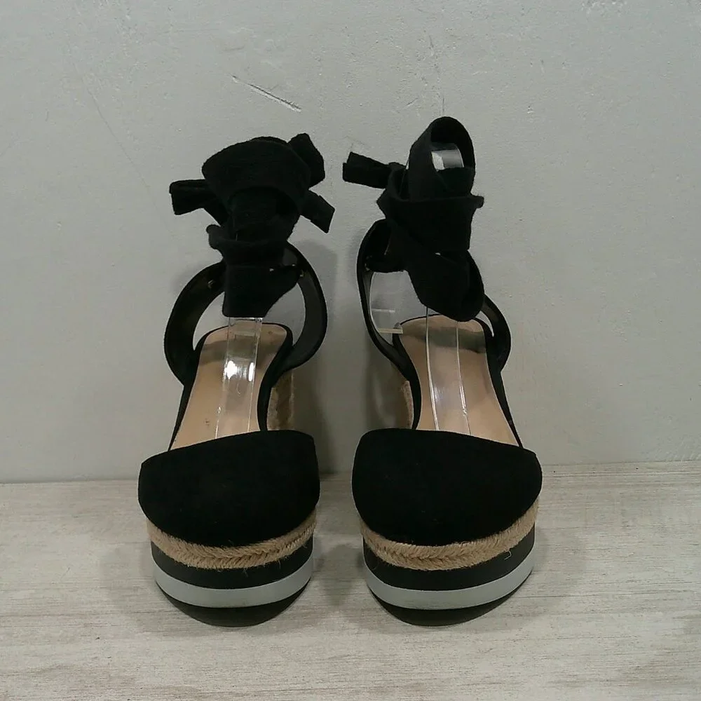 JLO Jalina Espadrille Wedge Sporty Black & White Sandal Size 10 M